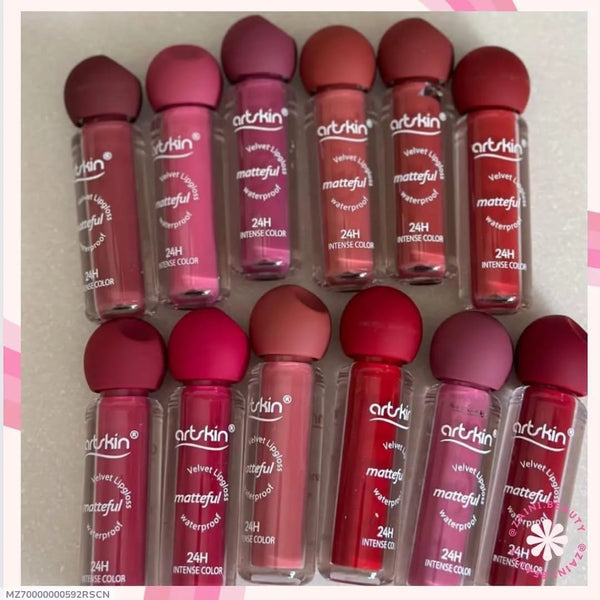 Velvet Matte High Pigmented Waterproof Lipgloss, Velvety Texture, 12 Pcs